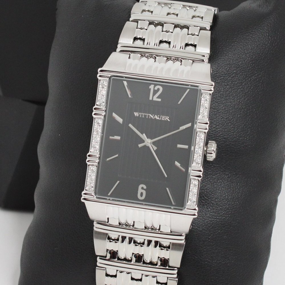 Wittnauer Men's Tank Style Watch 20 Diamonds Sapphire Crystal Embossed Dial